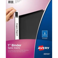 Dividers|Avery Binder Spine Inserts, For 1 Inch Ring Binders, 40 Cardstock View Binder Spine ID Inserts (89103)