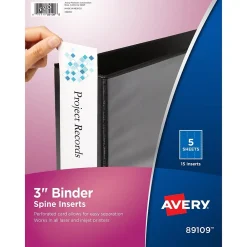 Dividers|Avery Binder Spine Inserts, 3" Spine Width, White, 15/Pack (89109)