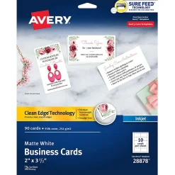 Business Cards*Avery Clean Edge Business Cards, 2" x 3 1/2", Matte White, 90 Per Pack (28878)