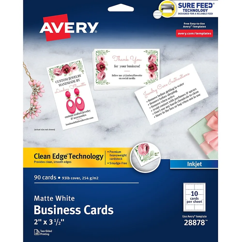 Business Cards*Avery Clean Edge Business Cards, 2" x 3 1/2", Matte White, 90 Per Pack (28878)