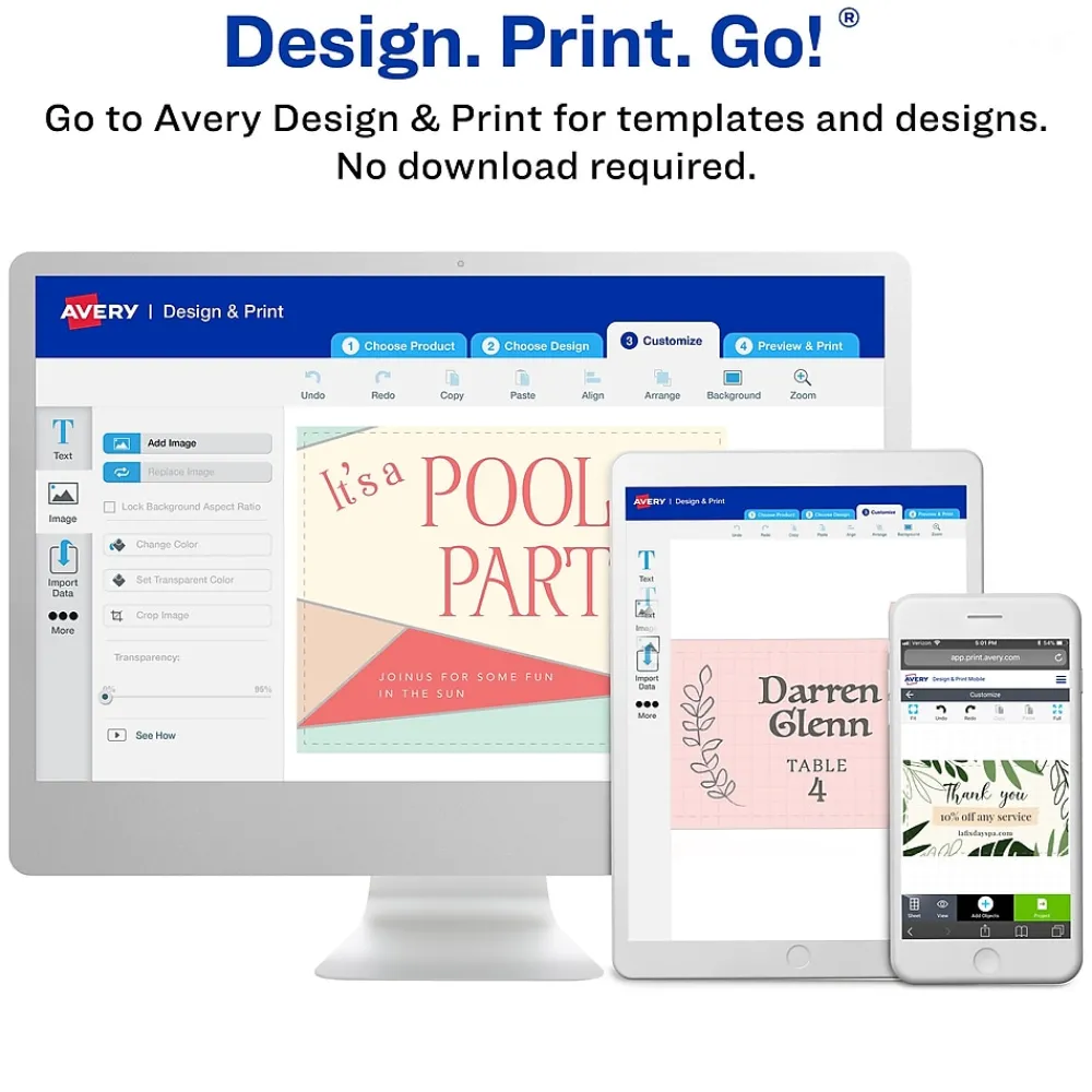 Business Cards*Avery Clean Edge Laser Square Cards with Rounded Corners, 2 1/2" x 2 1/2", White, 20 Sheets/Pack, 180 Cards/Pack (35703)