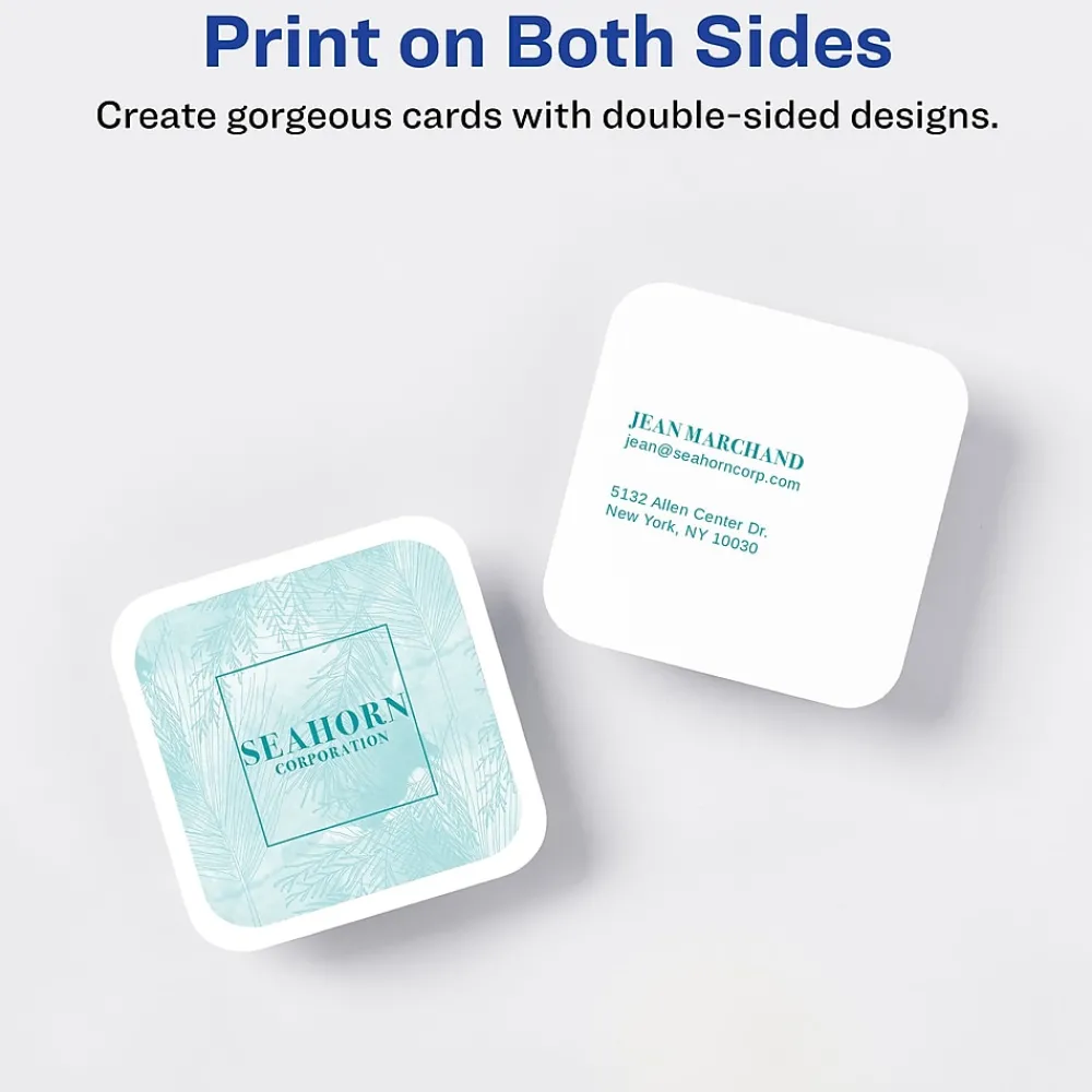 Business Cards*Avery Clean Edge Laser Square Cards with Rounded Corners, 2 1/2" x 2 1/2", White, 20 Sheets/Pack, 180 Cards/Pack (35703)