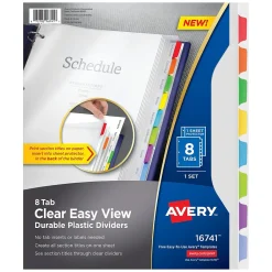 Dividers|Avery Clear Easy View Plastic Dividers, 8 Tabs, Multicolor (16741)