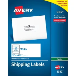 New Avery Copier Shipping Labels, 2" x 4-1/4", Matte White, 1000 Labels/Box (5352)