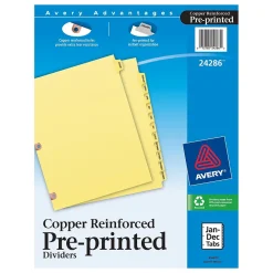 Dividers|Avery Copper Reinforced Preprinted Dividers, 12-Tabs, Buff, Set (24286)