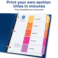 Dividers|Avery Customizable Table of Contents Dividers, 5-Tab, Multicolor, 3 Sets/Pack (11070)