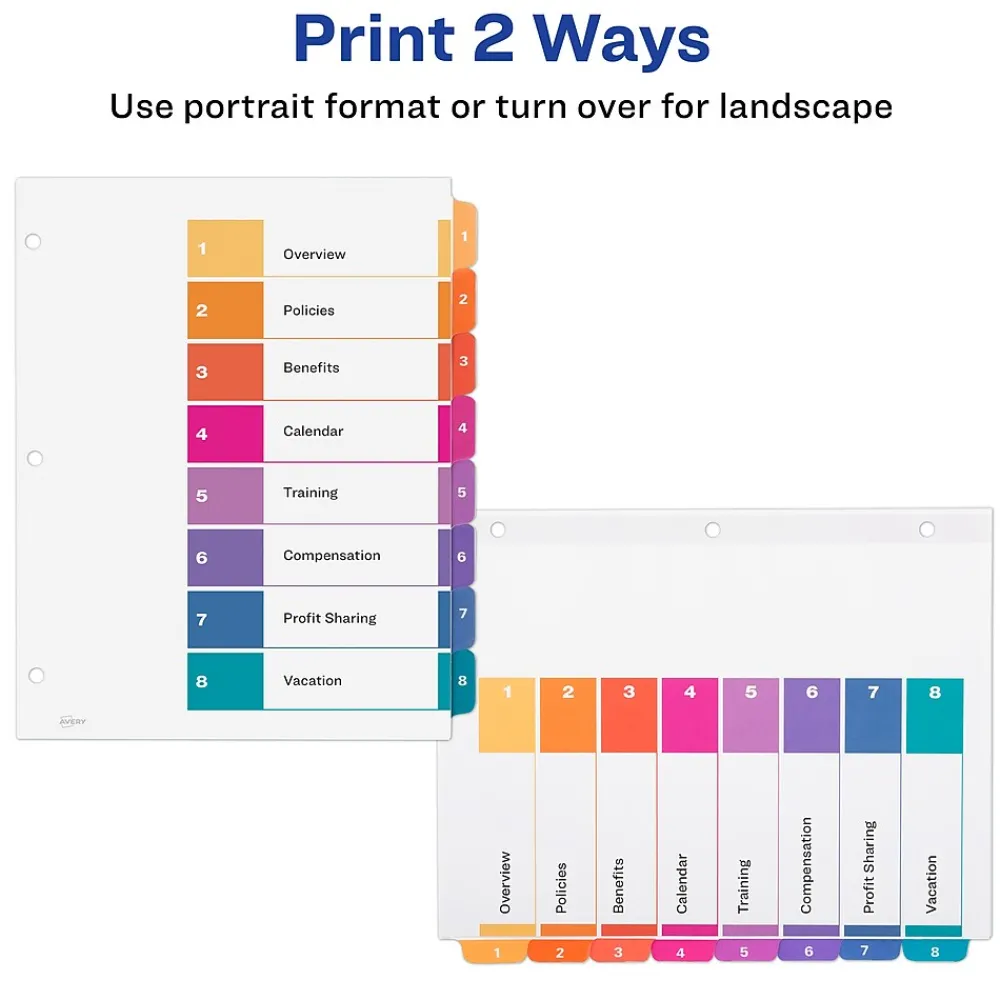 Dividers|Avery Customizable Table of Contents Divider, Multicolor, 3 Sets/Pack (11071)