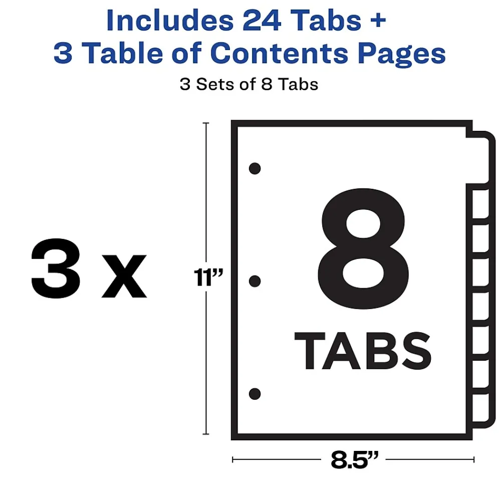 Dividers|Avery Customizable Table of Contents Divider, Multicolor, 3 Sets/Pack (11071)