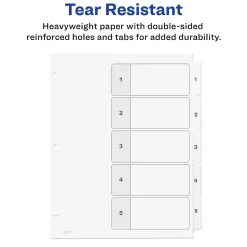 Dividers|Avery Customizable Table of Contents Dividers, Ready Index Printable Section Titles, Preprinted 1-5 White Tabs, 3 Sets (11075)