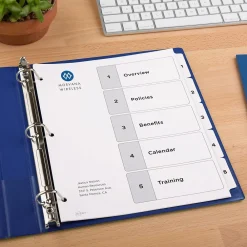 Dividers|Avery Customizable Table of Contents Dividers, Ready Index Printable Section Titles, Preprinted 1-5 White Tabs, 3 Sets (11075)