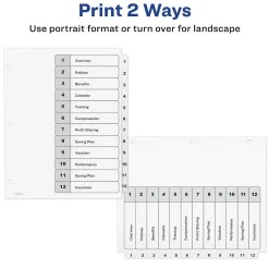 Dividers|Avery Customizable Table of Contents Dividers, 12-Tabs, White, 3 Sets/Pack (11078)