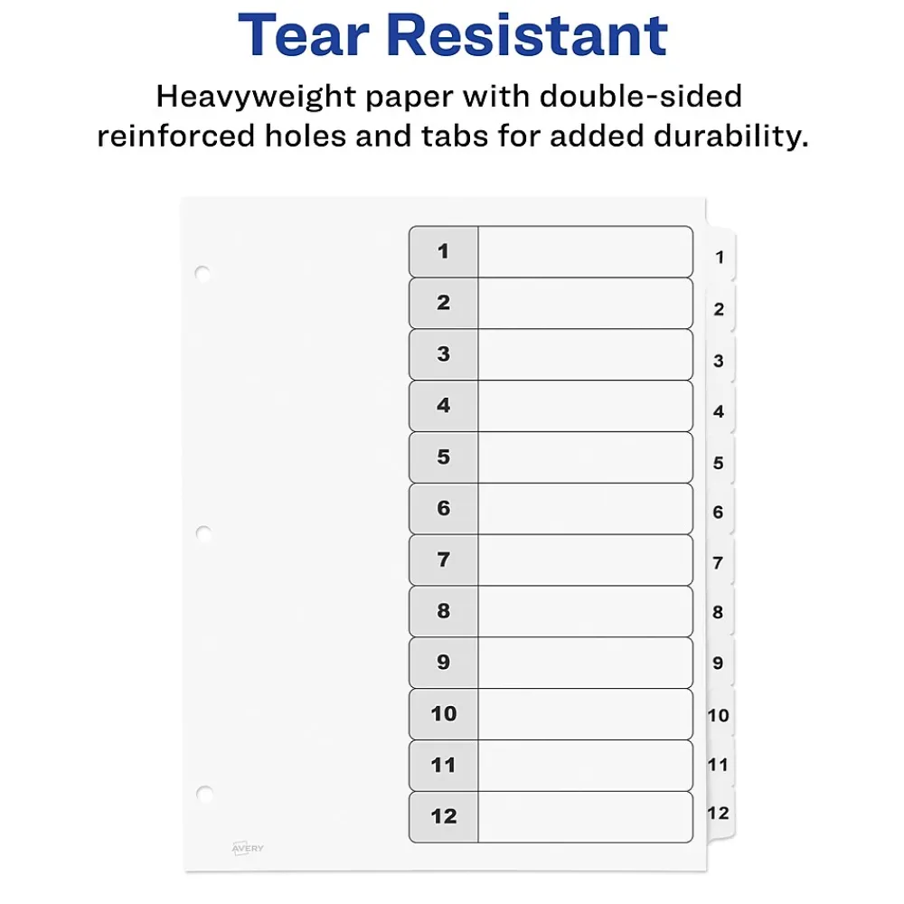 Dividers|Avery Customizable Table of Contents Dividers, 12-Tabs, White, 3 Sets/Pack (11078)