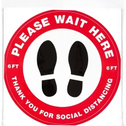Avery Directional "Please Wait Here" Preprinted Floor Decals, 10.5" Diameter, White/Red, 5/Pack (83090)