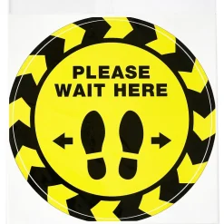 Avery Directional "Please Wait Here" Preprinted Floor Decals, 10.5" Diameter, Yellow/Black, 5/Pack (83020)
