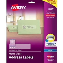 Discount Avery Easy Peel Inkjet Address Labels, 1" x 4", Clear, 200 Labels/Pack (18661)