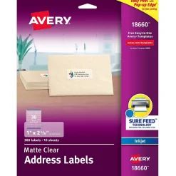 Best Avery Easy Peel Inkjet Address Labels, 1" x 2-5/8", Clear, 300 Labels/Pack (18660)
