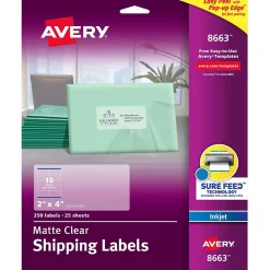 Online Avery Easy Peel Inkjet Shipping Labels, 2" x 4", Clear, 250 Labels/Pack (8663)