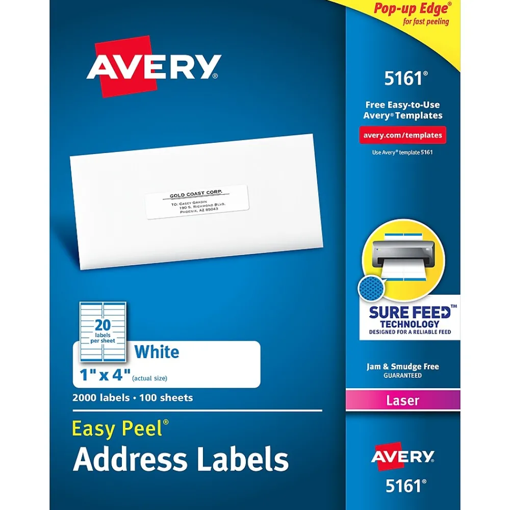 Hot Avery Easy Peel Laser Address Labels, 1" x 4", White, 2,000 Labels/Box (5161)
