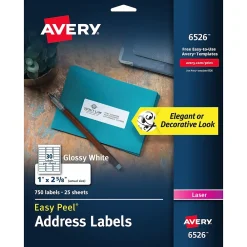 Online Avery Easy Peel Laser Address Labels, 1" x 2-5/8", Glossy White, 750 Labels/Pack (6526)
