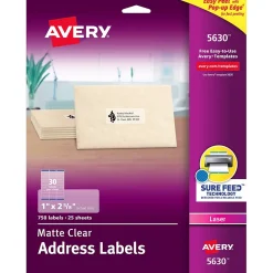 Best Avery Easy Peel Laser Address Labels, 1" x 2-5/8", Clear, 750 Labels/Pack (5630)