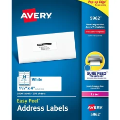 Discount Avery Easy Peel Laser Address Labels, 1-1/3" x 4", White, 3,500 Labels/Box (5962)