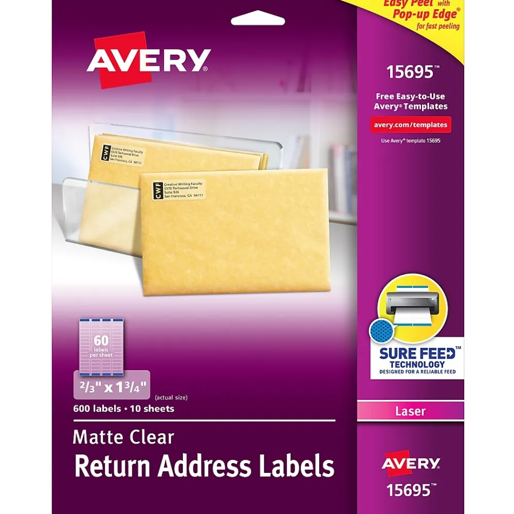 Hot Avery Easy Peel Laser Return Address Labels, 2/3" x 1-3/4", Clear, 600 Labels/Pack (15695)