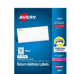 Clearance Avery Easy Peel Laser Return Address Labels, 1/2" x 1-3/4", White, 20,000 Labels/Box (5967)