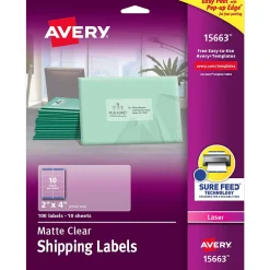Clearance Avery Easy Peel Laser Shipping Labels, 2" x 4", Clear, 100 Labels/Pack (15663)