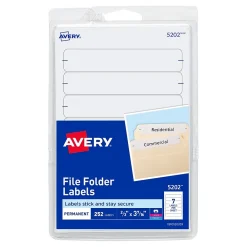 Labels|Avery Easy Peel Laser/Inkjet File Folder Labels, 2/3" x 3-7/16", , 252 Labels/Pack (5202) White