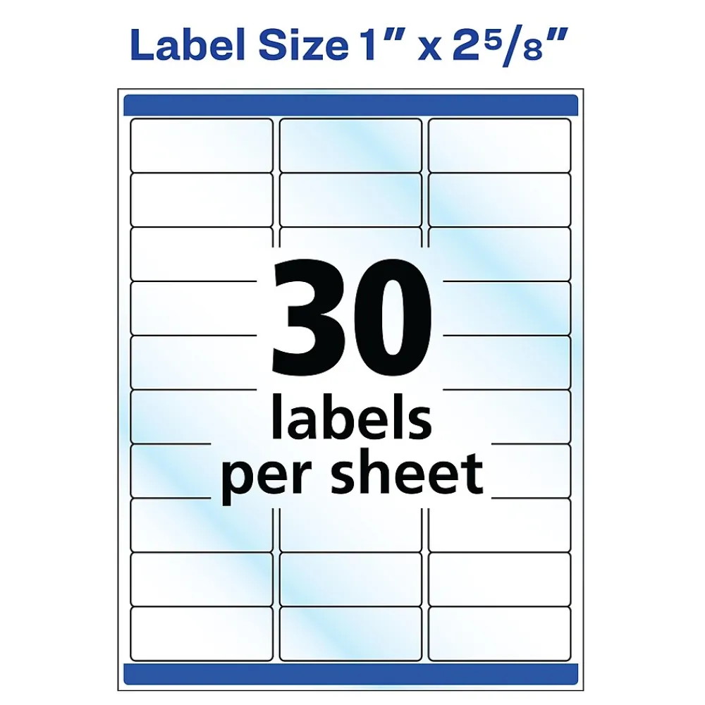 Online Avery Easy Peel Laser/Inkjet Address Labels, 1" x 2-5/8", Glossy Clear, 300 Labels/Pack (6521)