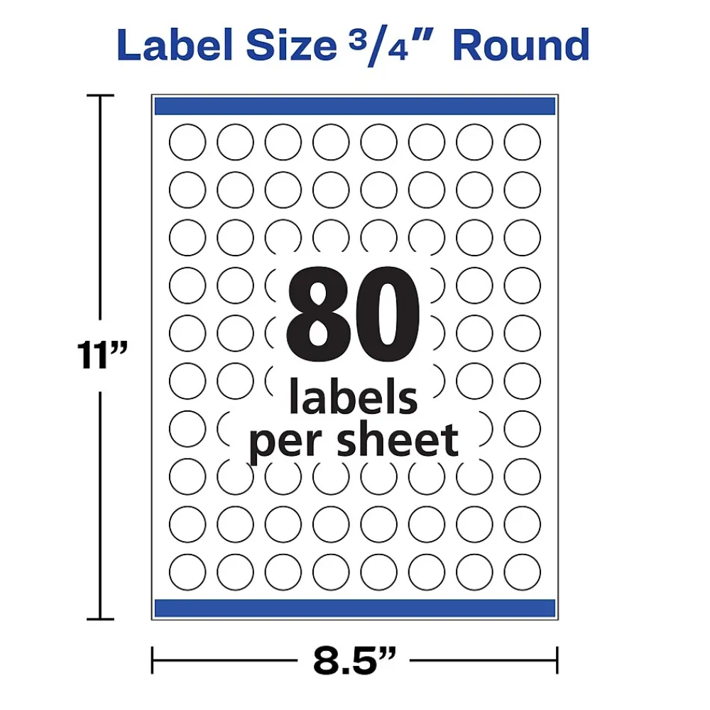Labels|Avery Easy Peel Laser/Inkjet Round Labels, 3/4" Dia, Glossy Clear, 400 Labels/Pack (4222)