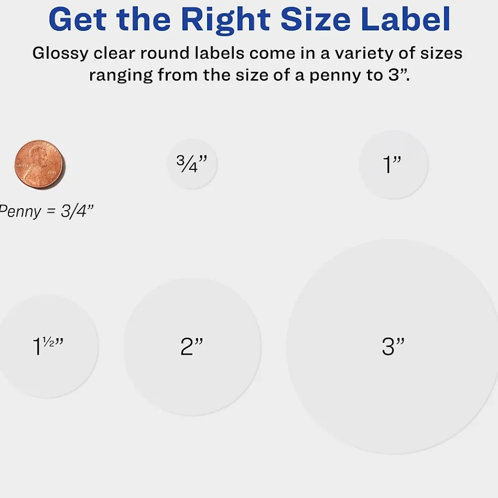 Labels|Avery Easy Peel Laser/Inkjet Round Labels, 3/4" Dia, Glossy Clear, 400 Labels/Pack (4222)