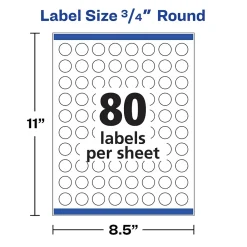Labels|Avery Easy Peel Laser/Inkjet Round Labels, 3/4