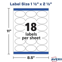 Labels|Avery Easy Peel Laser/Inkjet Oval Labels, 1 1/2