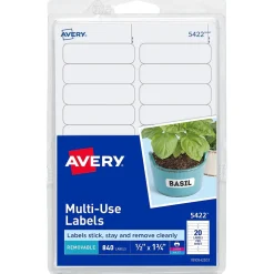 Labels|Avery Easy Peel Laser/Inkjet Multipurpose Labels on 4" x 6" Sheets, 1/2" x 1-3/4", White, 840 Labels/Pack (5422)
