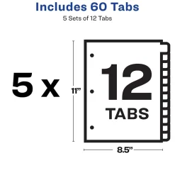 Dividers|Avery EcoFriendly Index Maker Print & Apply Label Paper Dividers, 12 Tab, White, 5/Pack (11582)