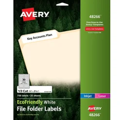 Labels|Avery EcoFriendly Laser/Inkjet File Folder Labels, 2/3" x 3-7/16", White, 750 Labels/Box (48266)
