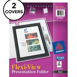 Pocket Folders|Avery Flexi-View 2-Pocket Presentation Folders, Black, 2/Pack (47847)