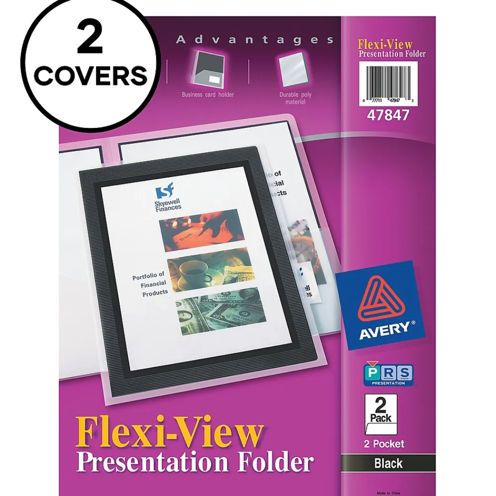 Pocket Folders|Avery Flexi-View 2-Pocket Presentation Folders, Black, 2/Pack (47847)