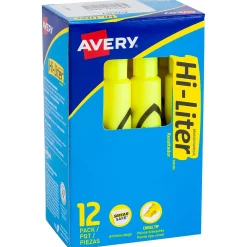 Highlighters|Avery Hi-Liter Desk Style Highlighters, Chisel Tip, Yellow, Dozen (24000)