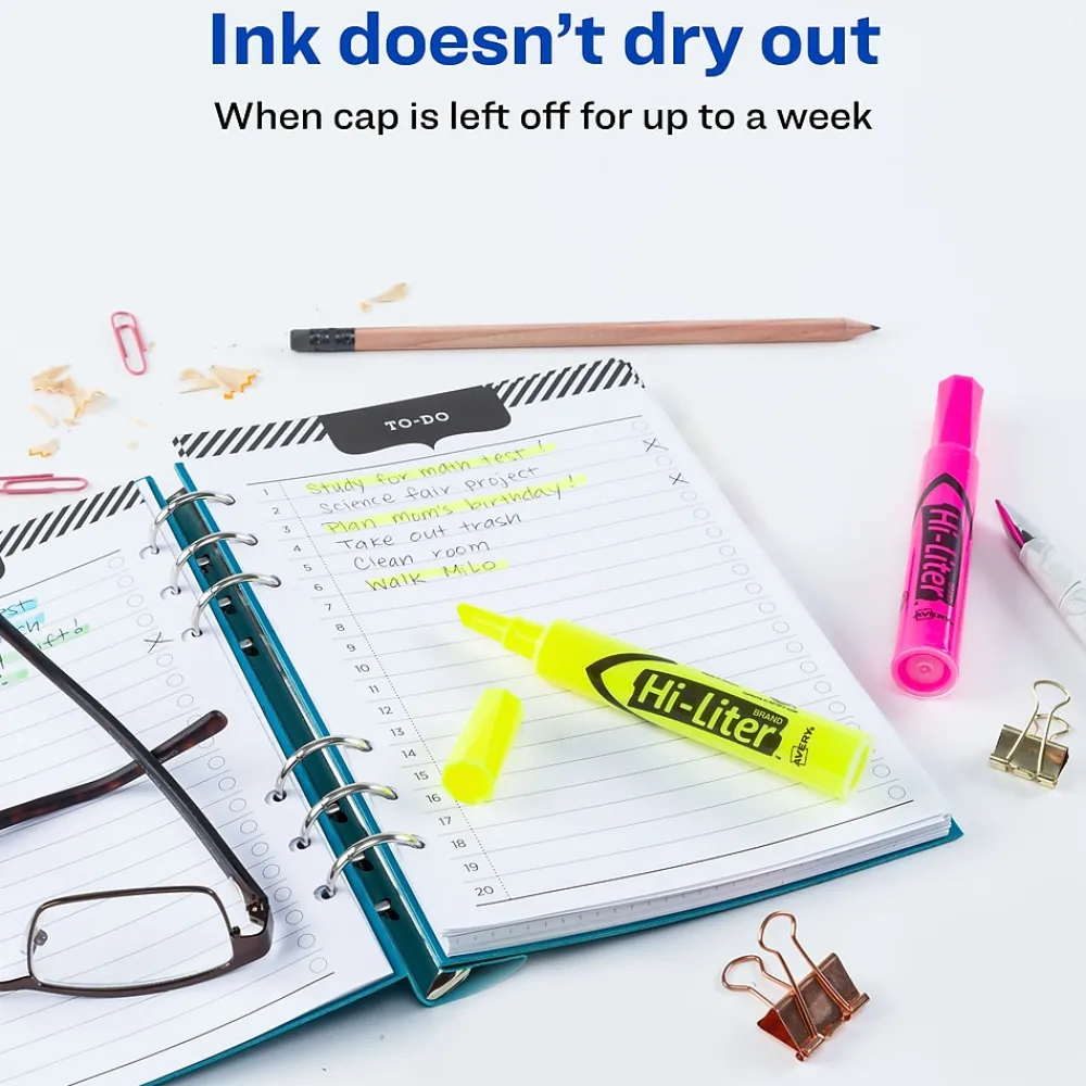 Highlighters|Avery Hi-Liter Desk Style Highlighters, Chisel Tip, Assorted, 24/Pack (98189)