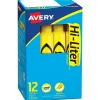 Highlighters|Avery Hi-Liter Desk Style Highlighters, Chisel Tip, Yellow, Dozen (07742)