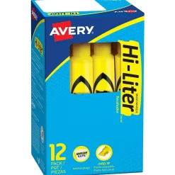 Highlighters|Avery Hi-Liter Desk Style Highlighters, Chisel Tip, Yellow, Dozen (07742)