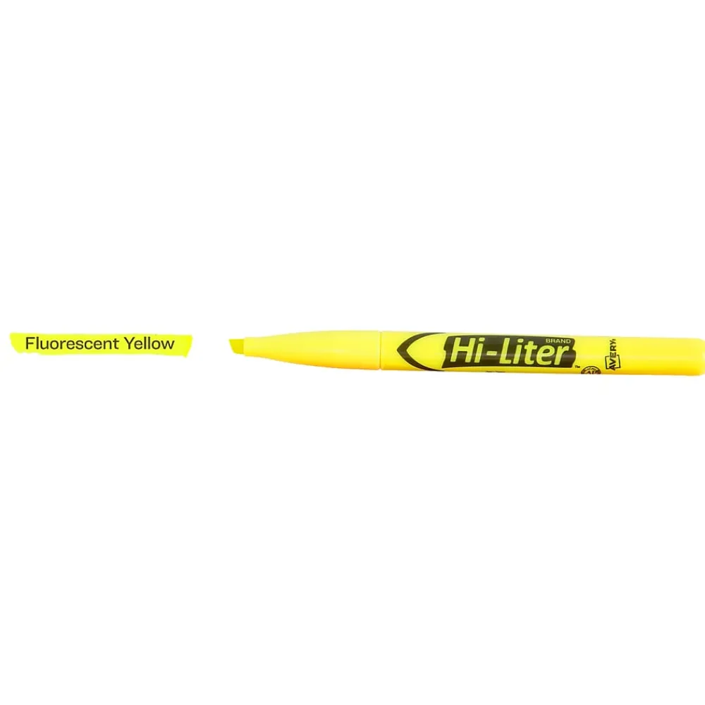 Highlighters|HI-LITER Avery Pen-Style Stick Highlighters, Chisel Tip, Yellow, Dozen (23591)