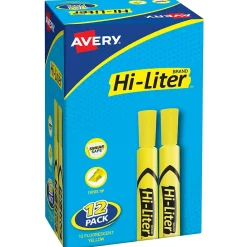 Highlighters|Avery Hi-Liter Tank Highlighters, Chisel, Yellow, Dozen (98035)