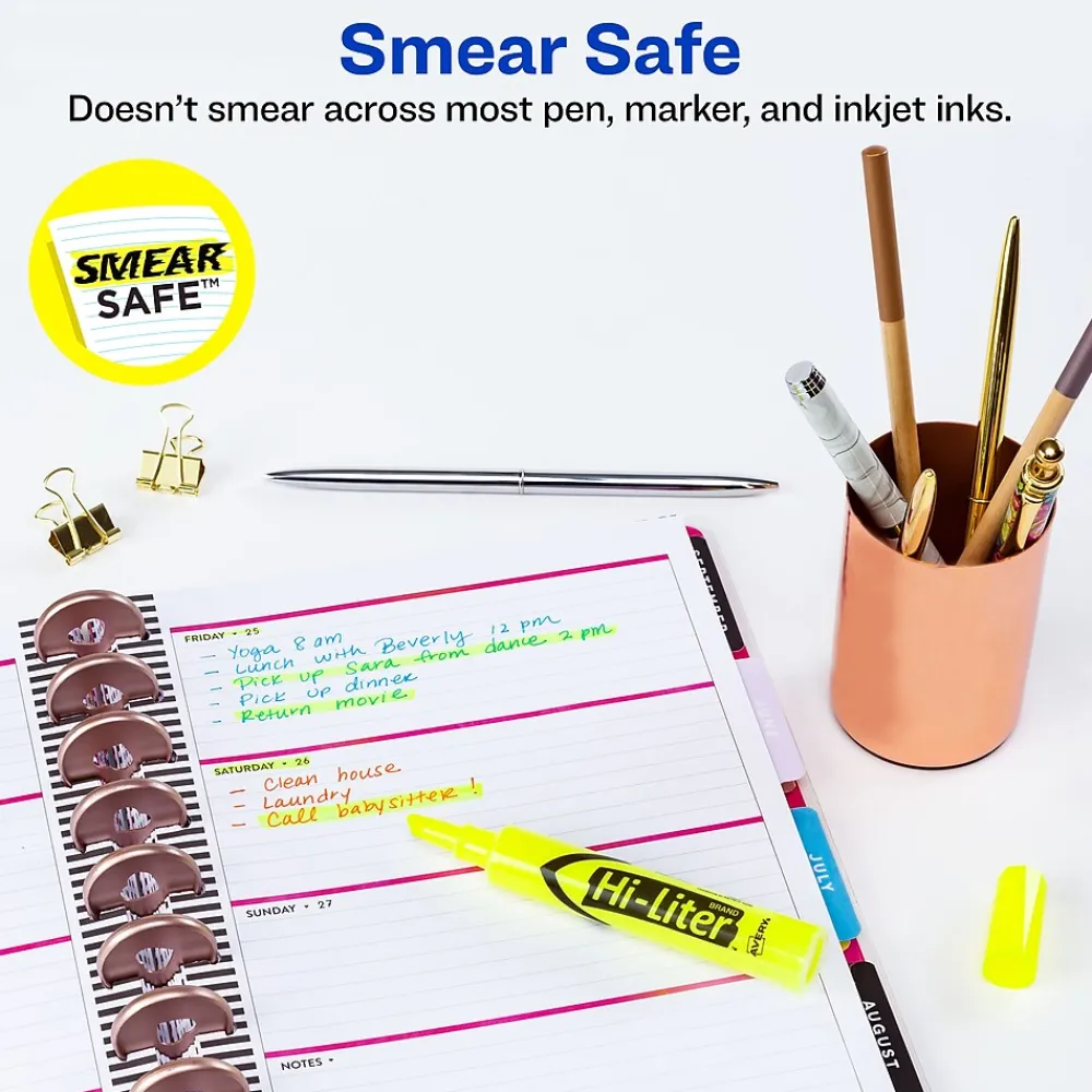 Highlighters|Avery Hi-Liter Tank Highlighters, Chisel, Yellow, Dozen (98035)