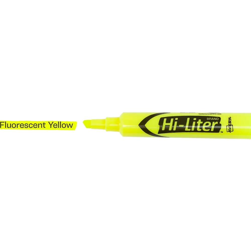 Highlighters|Avery Hi-Liter Tank Highlighters, Chisel, Yellow, Dozen (98035)