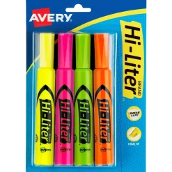 Highlighters|HI-LITER Avery Tank Highlighters, Chisel, Assorted, 4/Pack (24063)