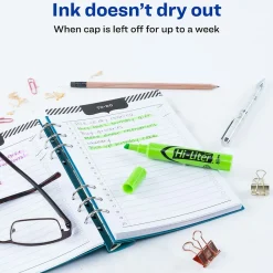 Highlighters|Avery Hi-Liter Tank Highlighters, Chisel, Green, Dozen (24020)