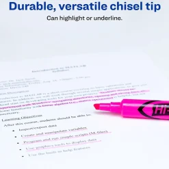 Highlighters|Avery Hi-Liter Tank Highlighters, Chisel, Pink, Dozen (24010)